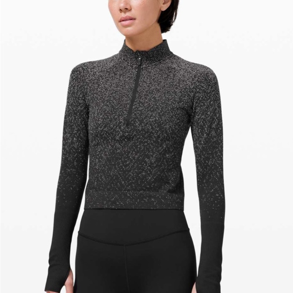 ✨ Lululemon Rest Less Cropped 1/2 Zip Herringbone Fade Black / White size 6 est